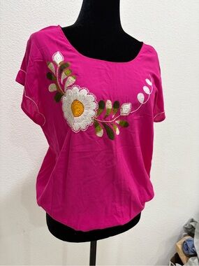 Bright Pink Embroidered Floral Women’s Top